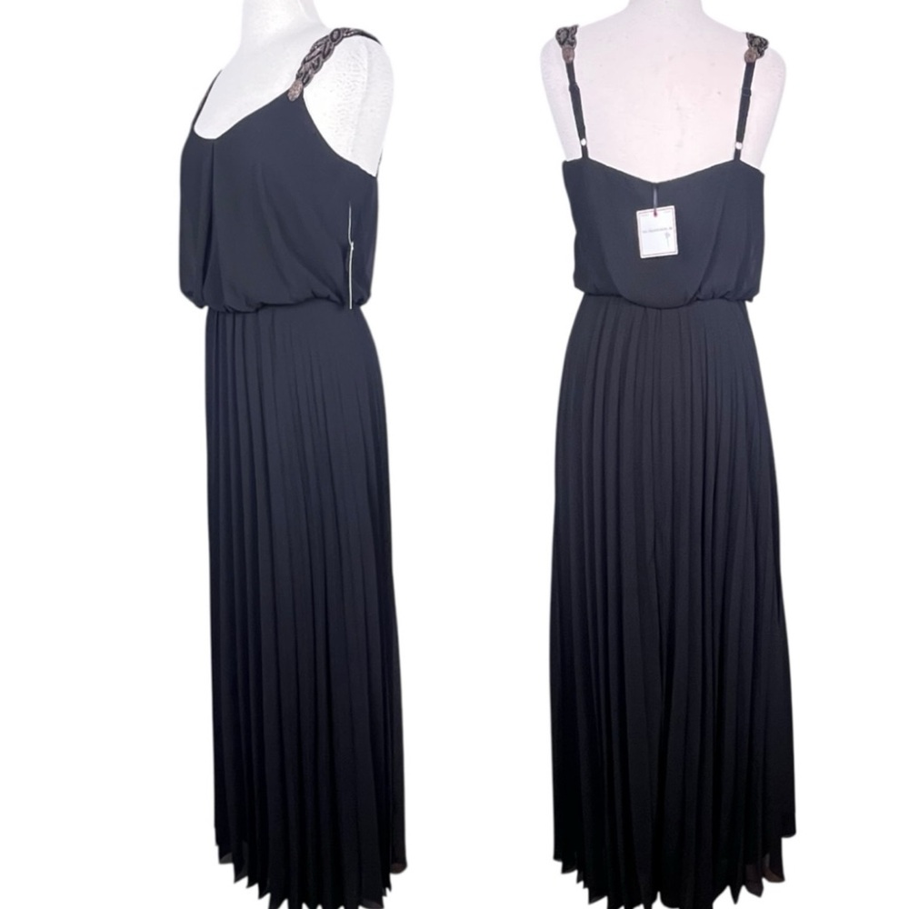 Bisou Bisou Black Beaded Long Evening Gown Womens 8 Pleated Party Holiday NWT